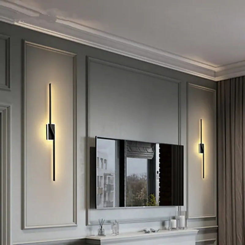 Modern minimalist wall lamp installed in living room