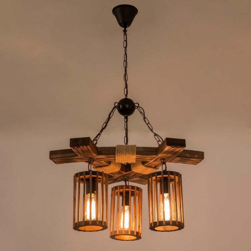 Wood Chandelier - Retro LED Restaurant Lighting