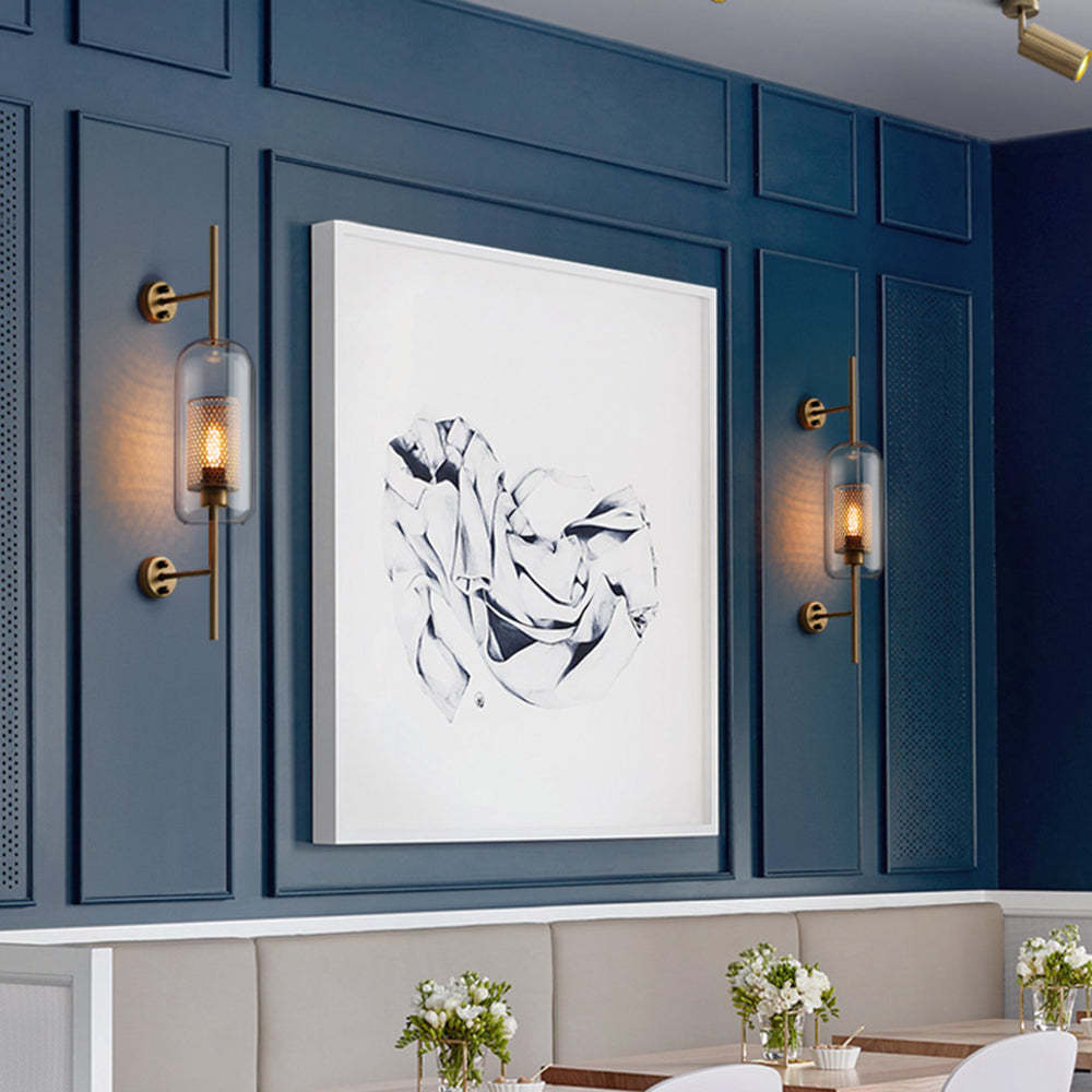 Oneal Industrial Wall Lamps flanking artwork