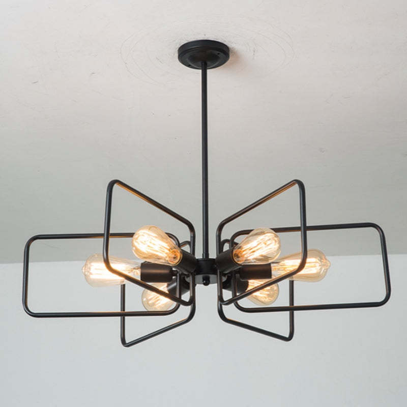 Alessio Industrial Chandelier: Black metal flower petal LED lighting