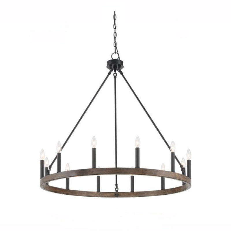 Modern wooden ring chandelier with candle lights