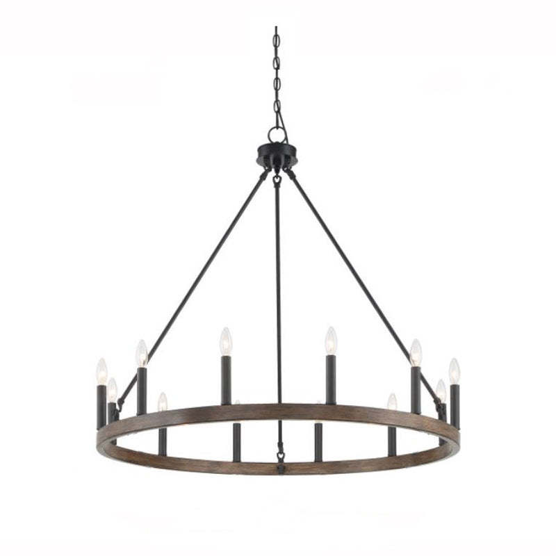 Modern wooden ring chandelier with candle lights