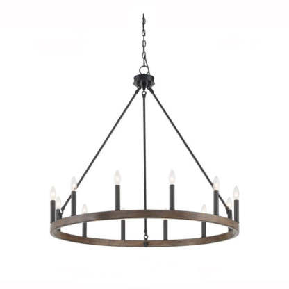 Modern wooden ring chandelier with candle lights