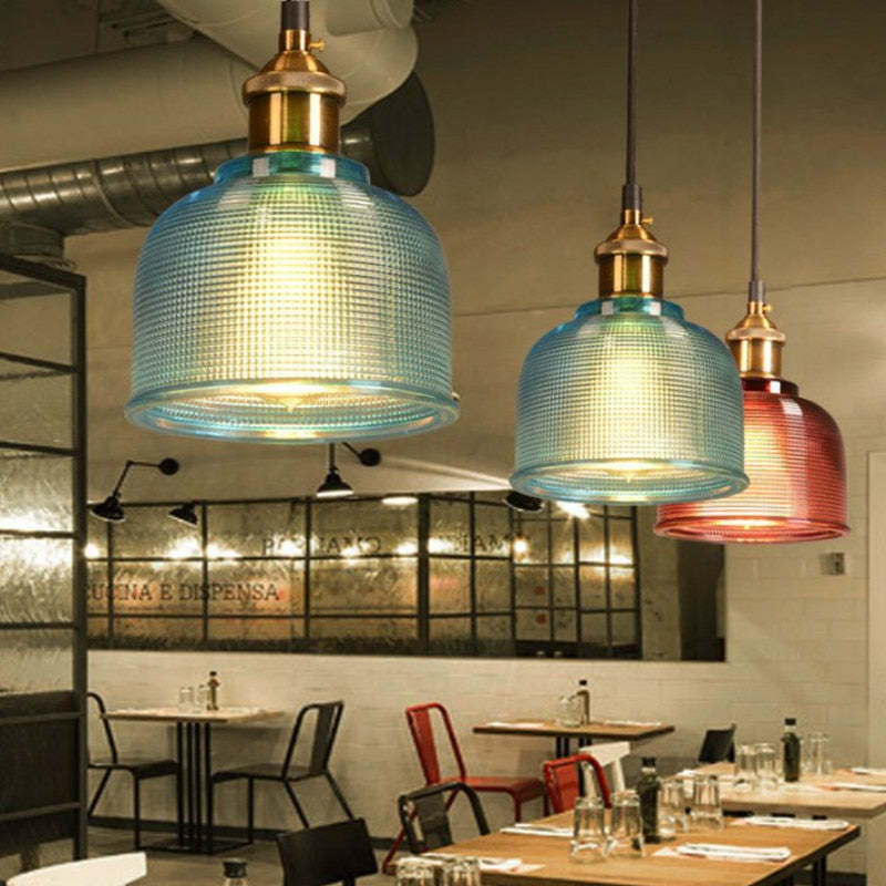 Blue and Red Art Deco Glass Pendant Lights