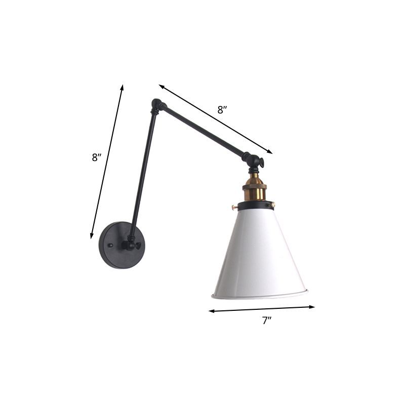 Brady Wall Lamp - Dimension details: 8" arm, 8" mount, and 7" shade