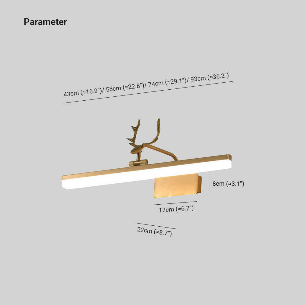 Antler LED vanity light. Las Sola mirror wall lamp dimension