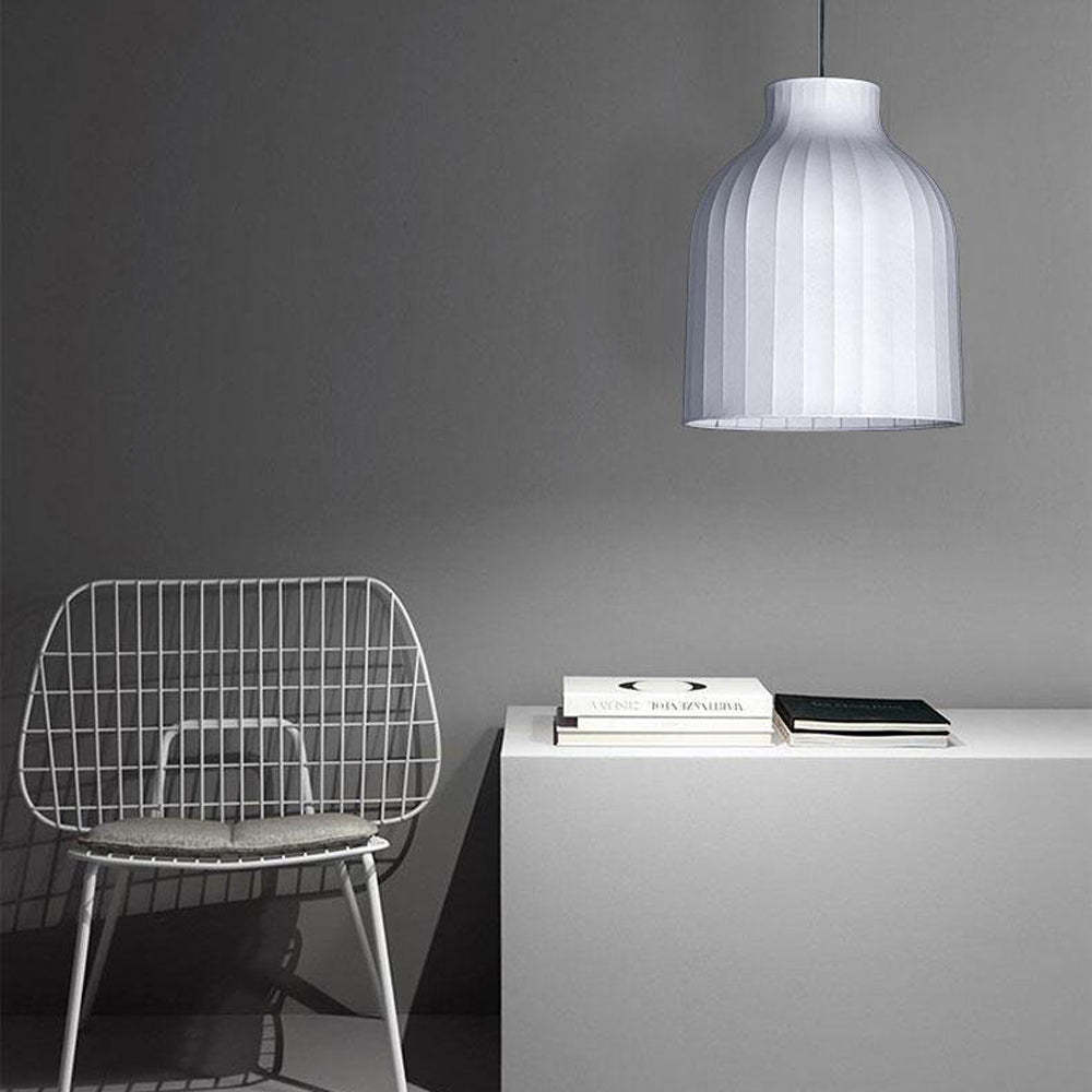 Renée pendant light with white metal chair, modern home decor