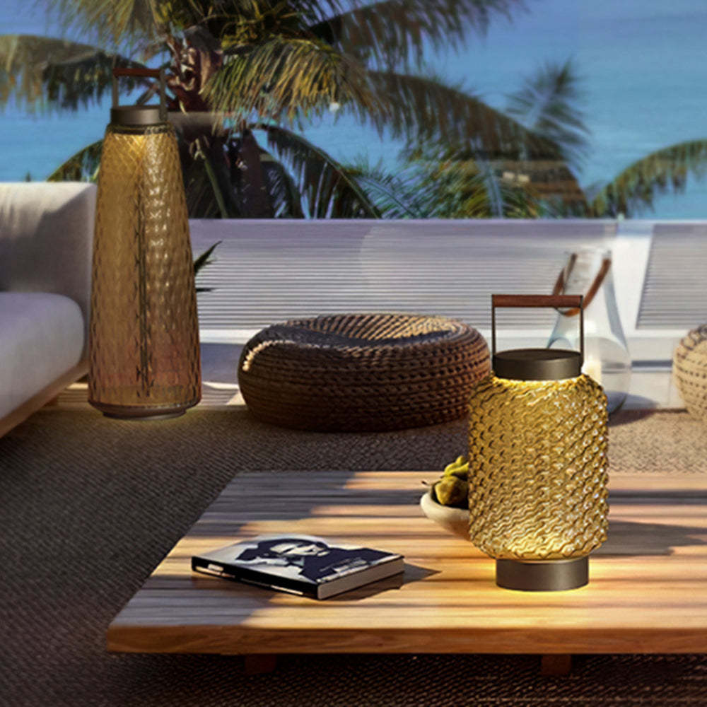 Hailie Vintage Lantern Floor Lamp on outdoor table