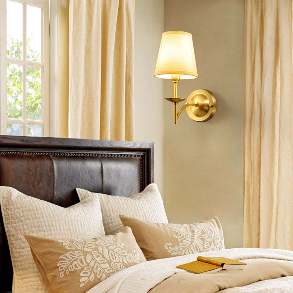 Bedroom with gold Alessio rustic LED wall lamp