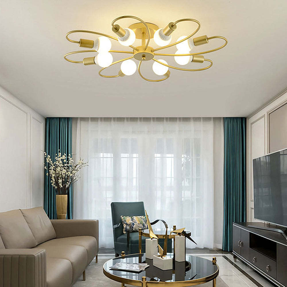 Valentina gold ceiling light illuminating a modern living room