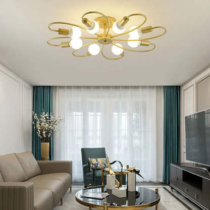 Valentina gold ceiling light illuminating a modern living room