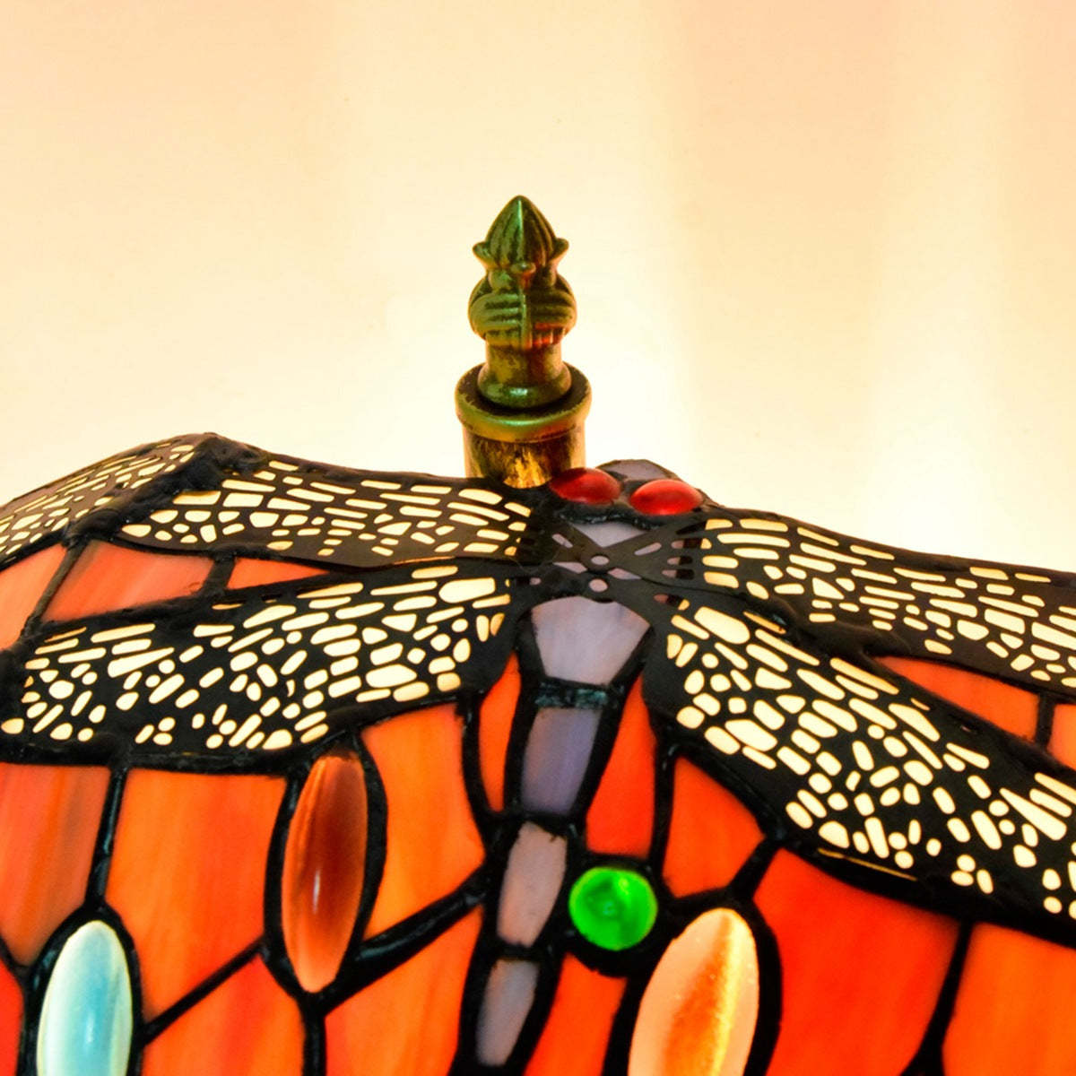 Eryn Vintage Ceiling Light Detail - Stained Glass Dragonfly