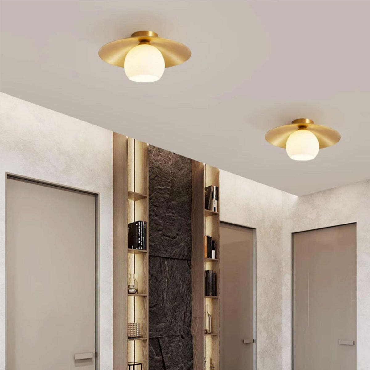 Carins Flush Mount Ceiling Light illuminating hallway