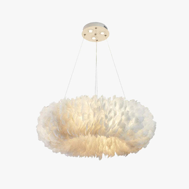 O'Moore Romantic Ring Feather Pendant Light, White Feather Chandelier