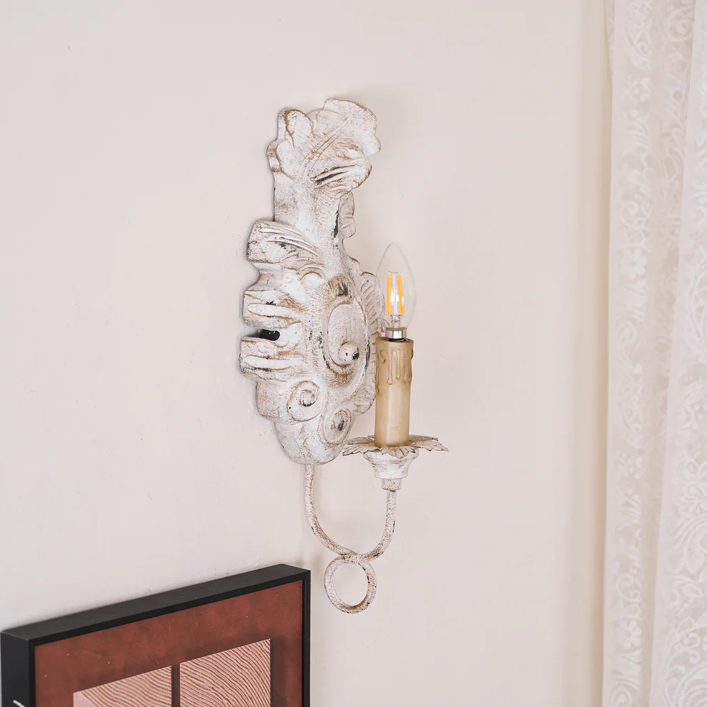 Alessio Vintage Metal Wood Old White Antique Gold Old Grey Wall Lamp Dining Room