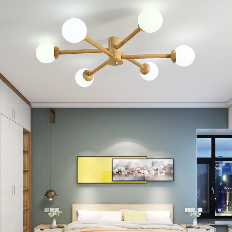 Ozawa 6-head dimmable ceiling light in bedroom. Artistic Lighting.