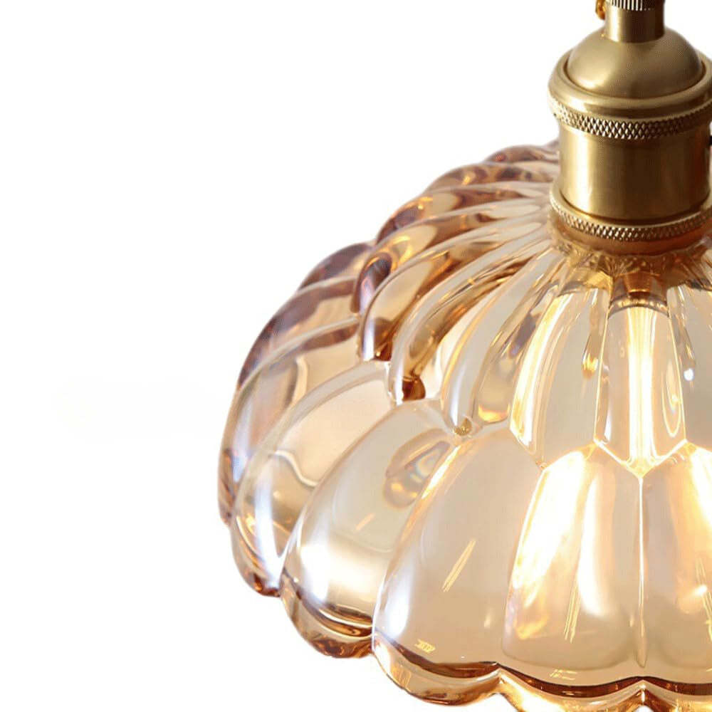 Hailie Vintage Pendant Light amber glass shade close-up