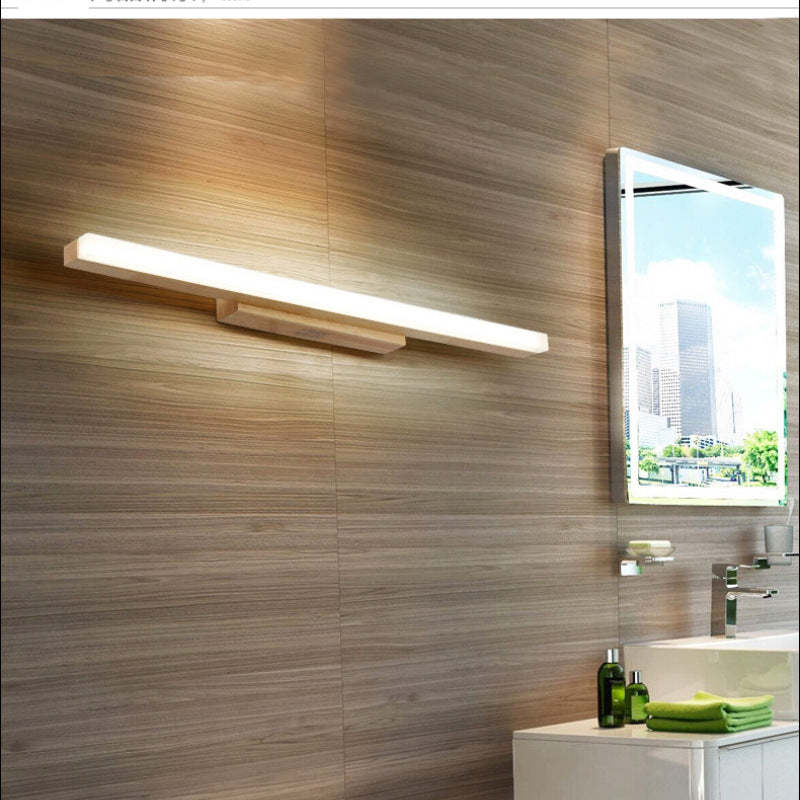 Modern wood wall lamp in bathroom. Minimalist lighting by Las Sola