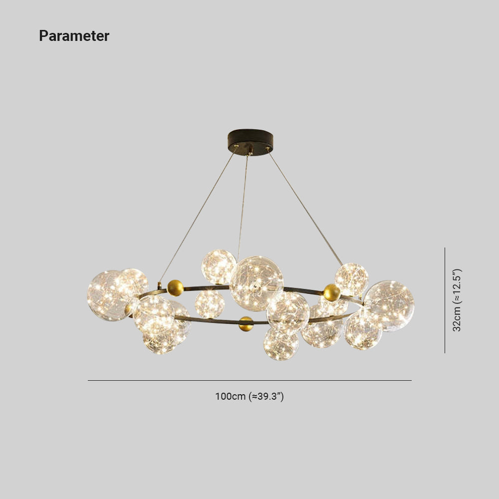 Valentina Chandelier dimensions: 100cm wide, 32cm tall. Valentina Art Deco Globe Metal Glass Chandelier
