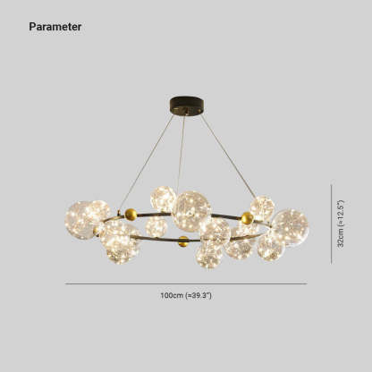 Valentina Chandelier dimensions: 100cm wide, 32cm tall. Valentina Art Deco Globe Metal Glass Chandelier