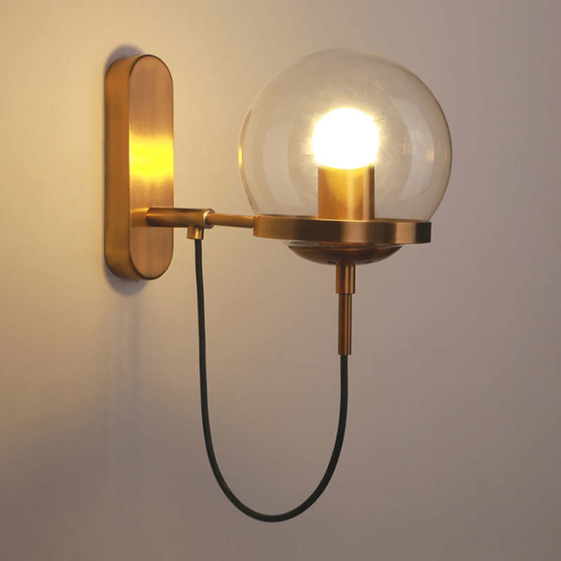 Alessio Rustic Retro Glass Globe Wall Lamp Bronze