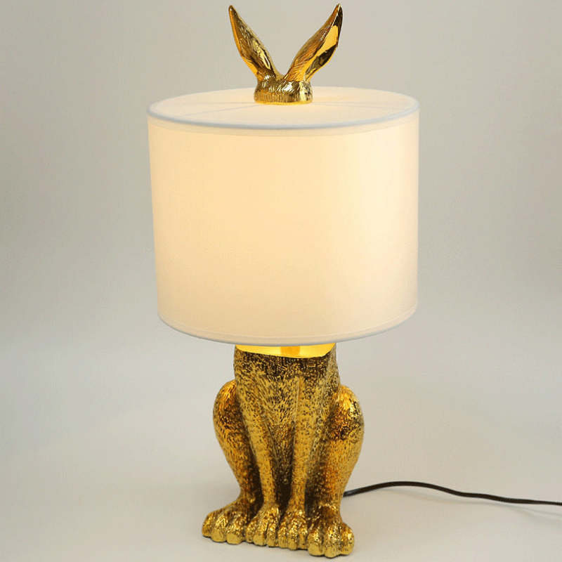 Gold Rabbit Table Lamp with White Shade