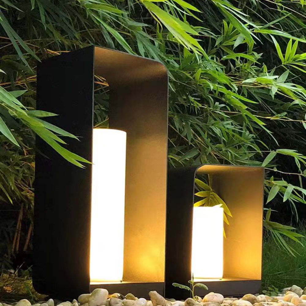 Orr minimalist cuboid outdoor floor lamp in garden setting Orr Minimalist Cuboid Candle Outdoor Floor Lamp Garden