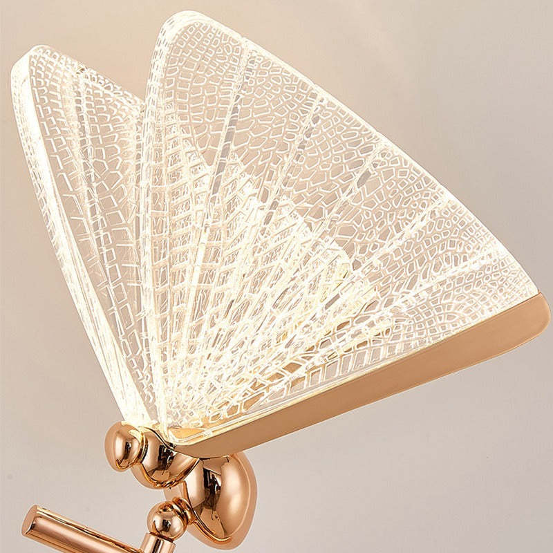Gold butterfly lamp detail, modern bedroom or living room decor