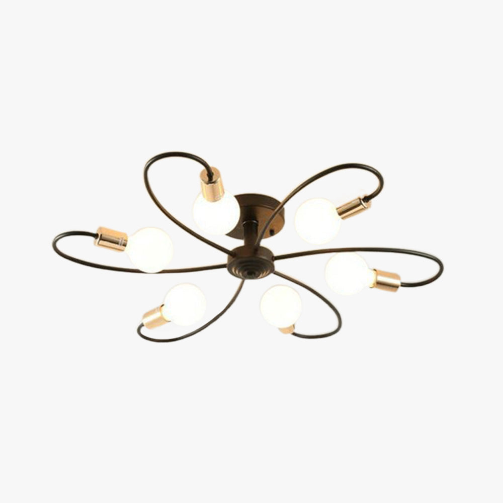 Modern ceiling light with floral design, black and gold finish
