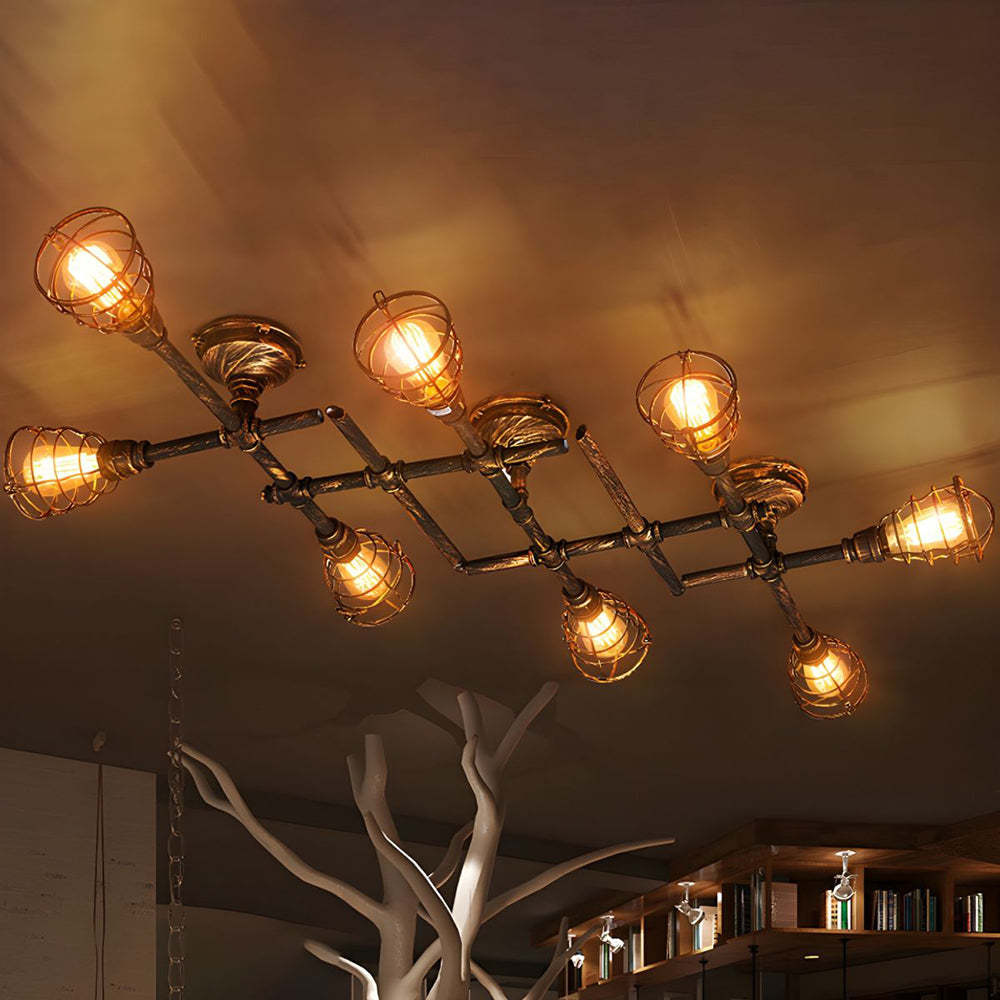 Brass Industrial Flush Mount Ceiling Light