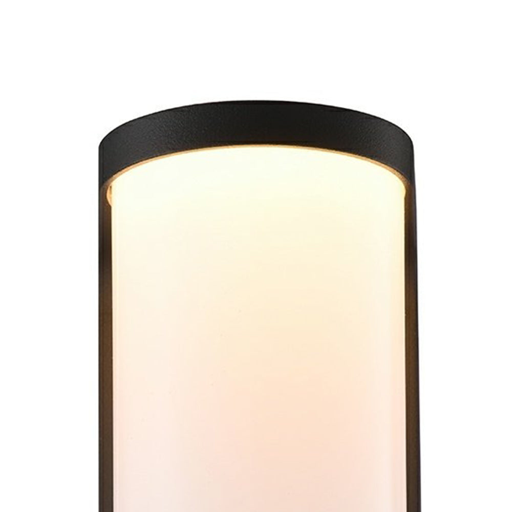 Orr modern metal outdoor wall lamp. Cylindrical light close-up.