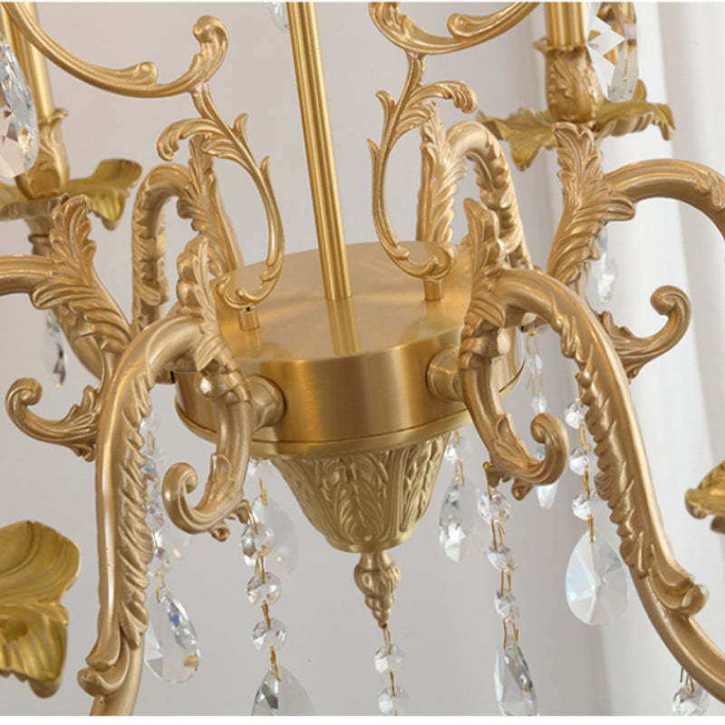 Close-up of Silva Luxury Chandelier golden metal with crystal details