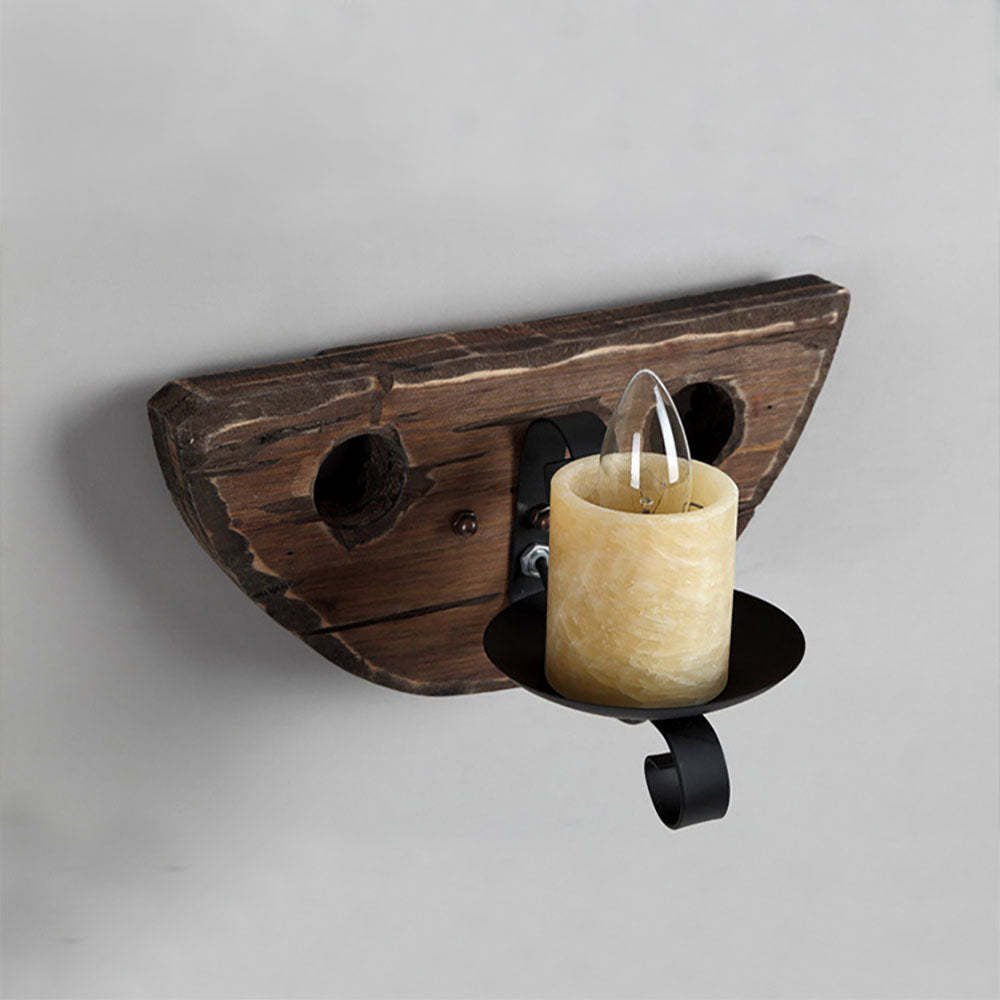 Vintage Candle Wall Lamp: Rustic Wood and Metal Bedroom Lighting