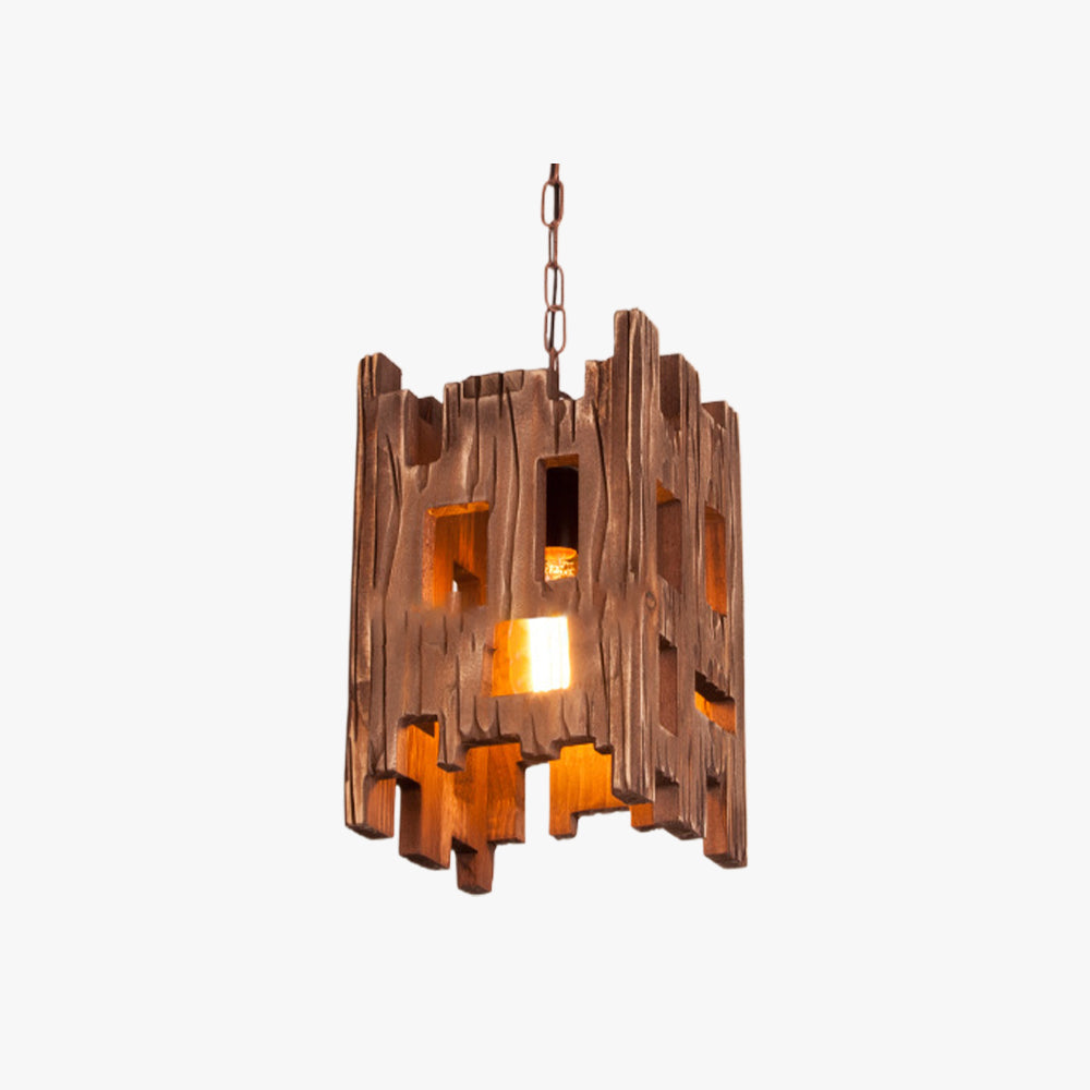 Austin Retro Wood Pendant Light, rectangle lampshade