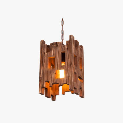 Austin Retro Wood Pendant Light, rectangle lampshade
