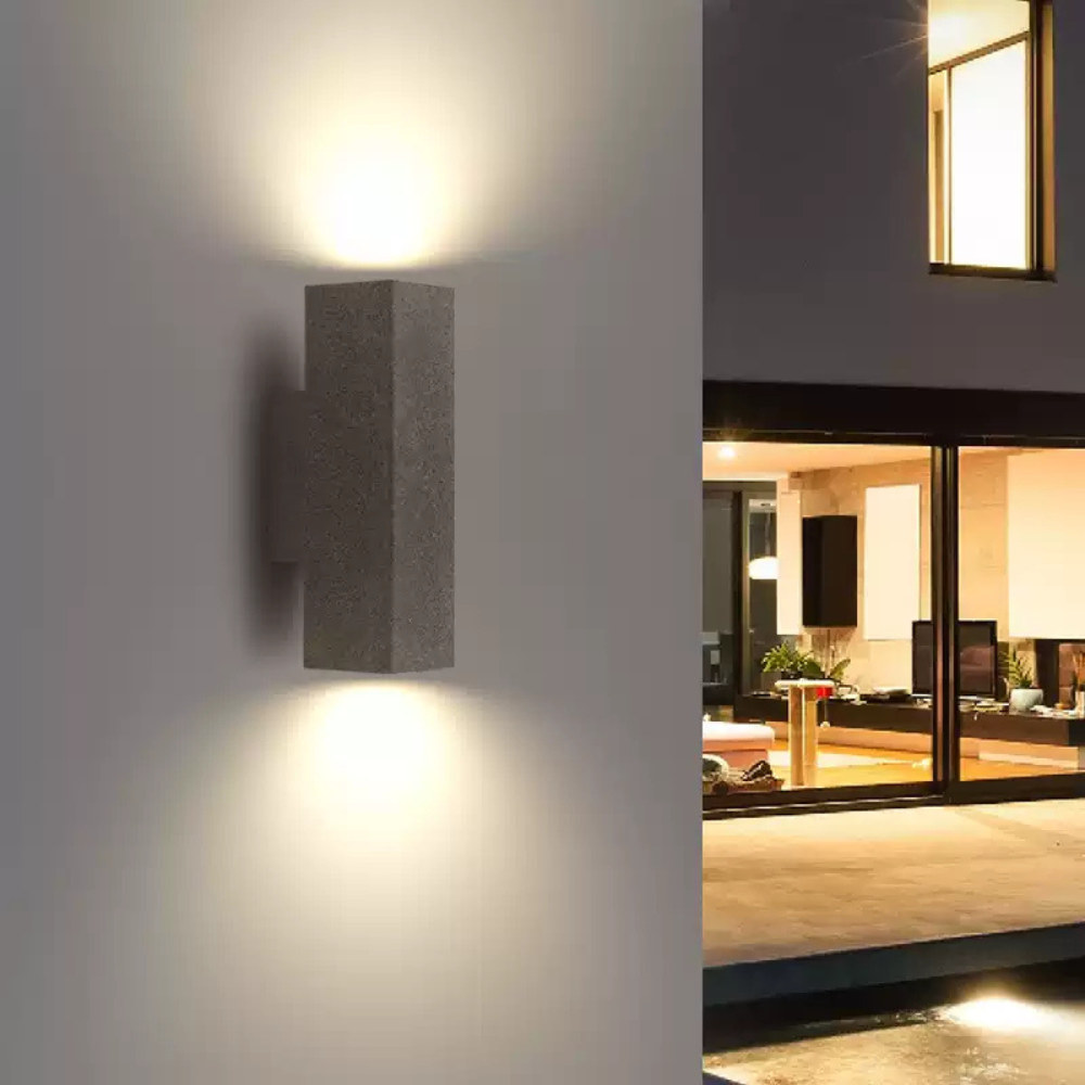Orr LED outdoor wall lamp on modern home exterior.