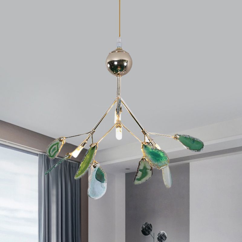 Javon Pendant Light with Agate Leaves, Colorful Design