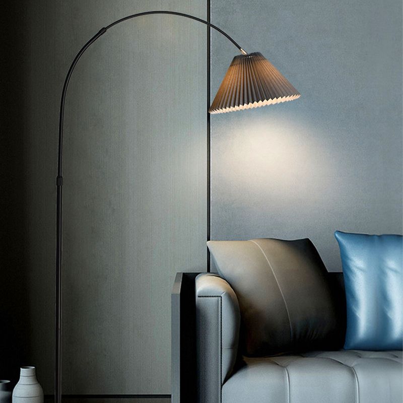 Eryn Floor Lamp Pleated Arc over Sofa