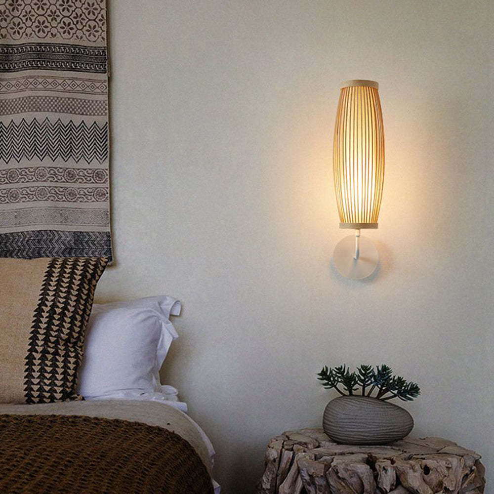 Japanese Rattan Wall Lamp in bedroom