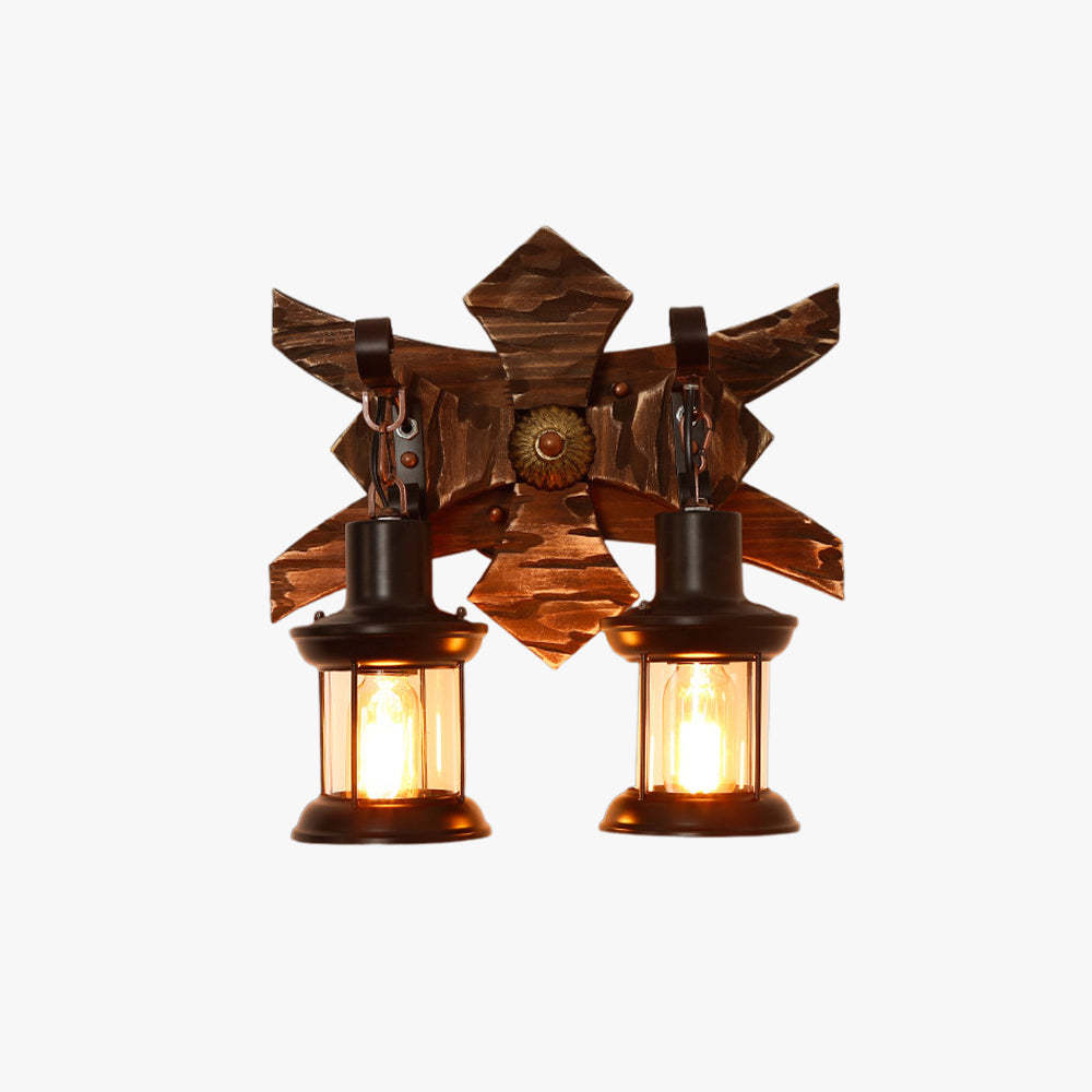 Austin Wall Lamp Vintage Lantern Double Light Wooden
