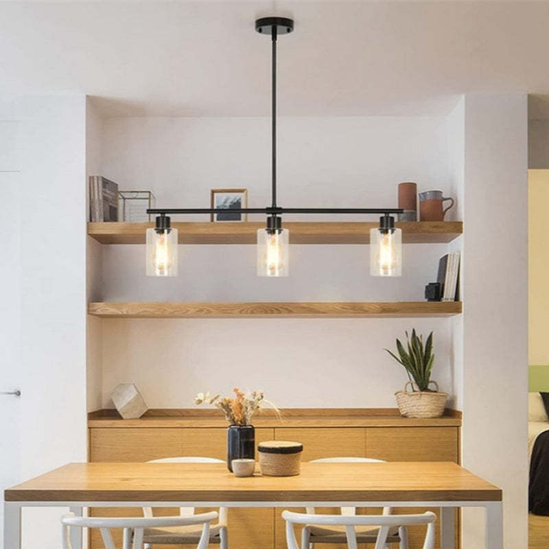 Leigh Industrial Chandelier above dining table in a modern setting