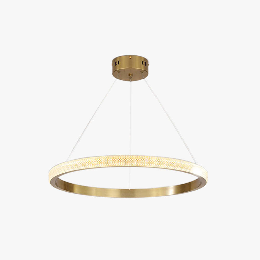 Kirsten Modern Ring LED Pendant Light, gold finish, ideal for living room or bedroom.