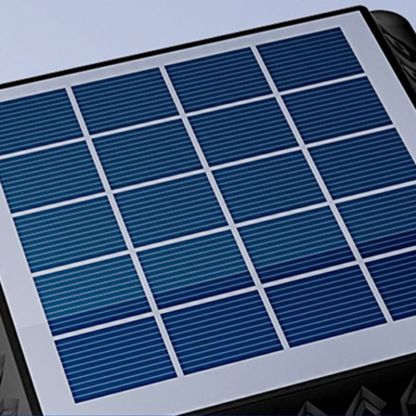Riley solar outdoor lamp panel, close-up.