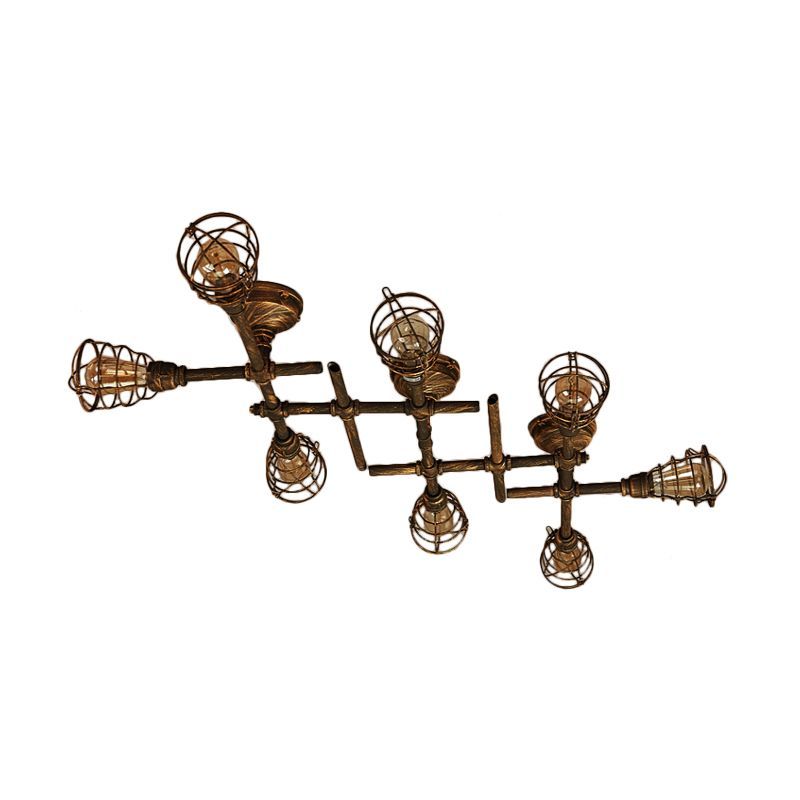 Brass industrial metal flush mount ceiling light fixture