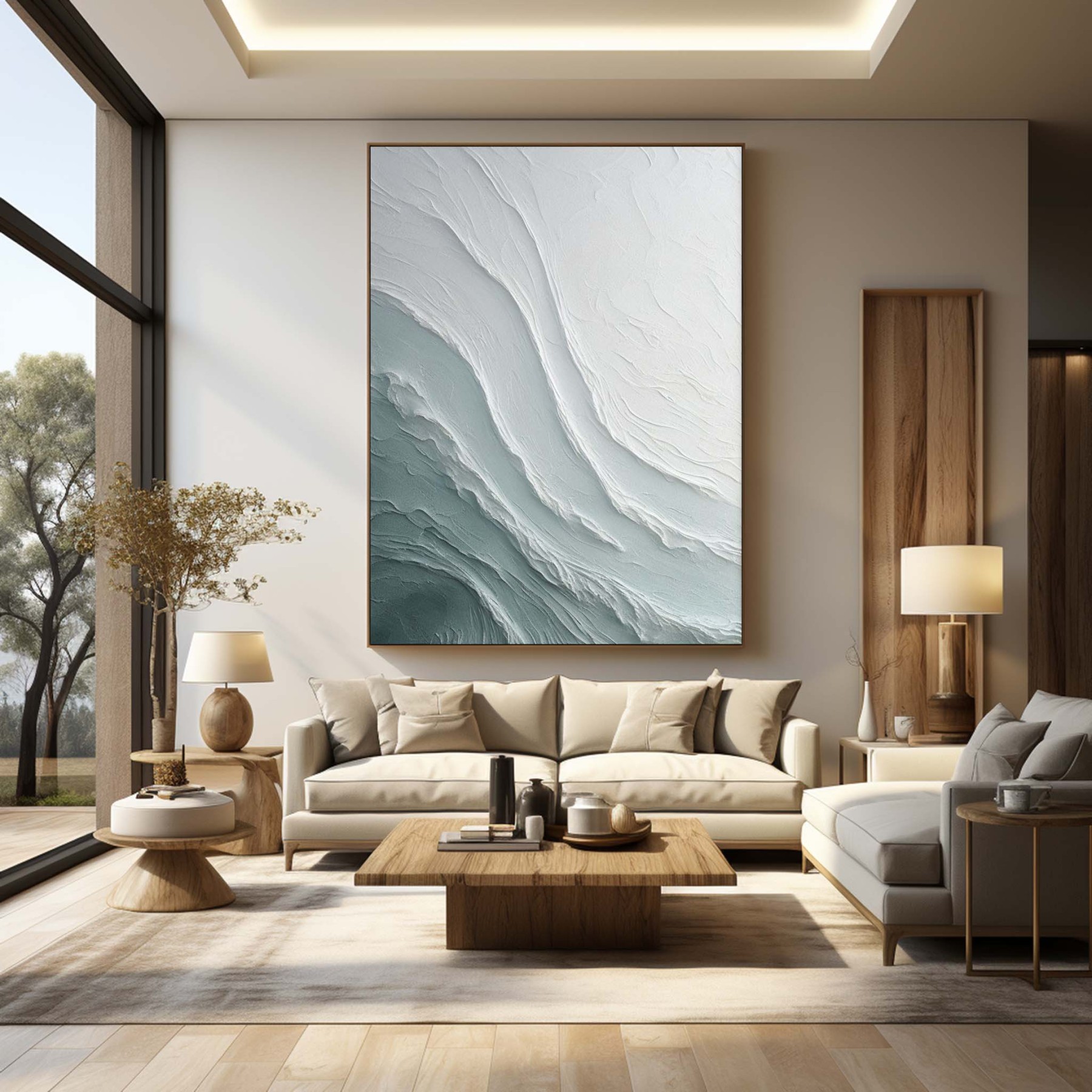 Plaster Blue Landscape Canvas Wall Art Framed Living Room | Las Sola