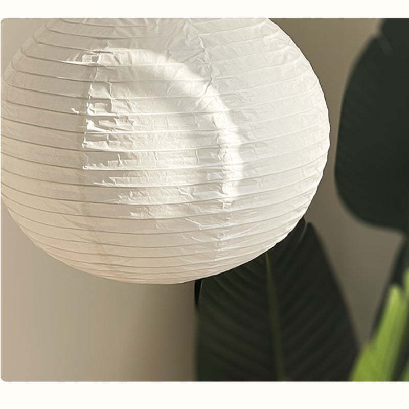 Ritta Japanese pendant light close-up, spherical paper lamp