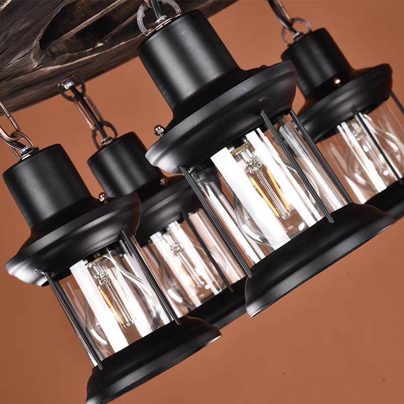 Austin pendant light: wood, metal, glass fixture.