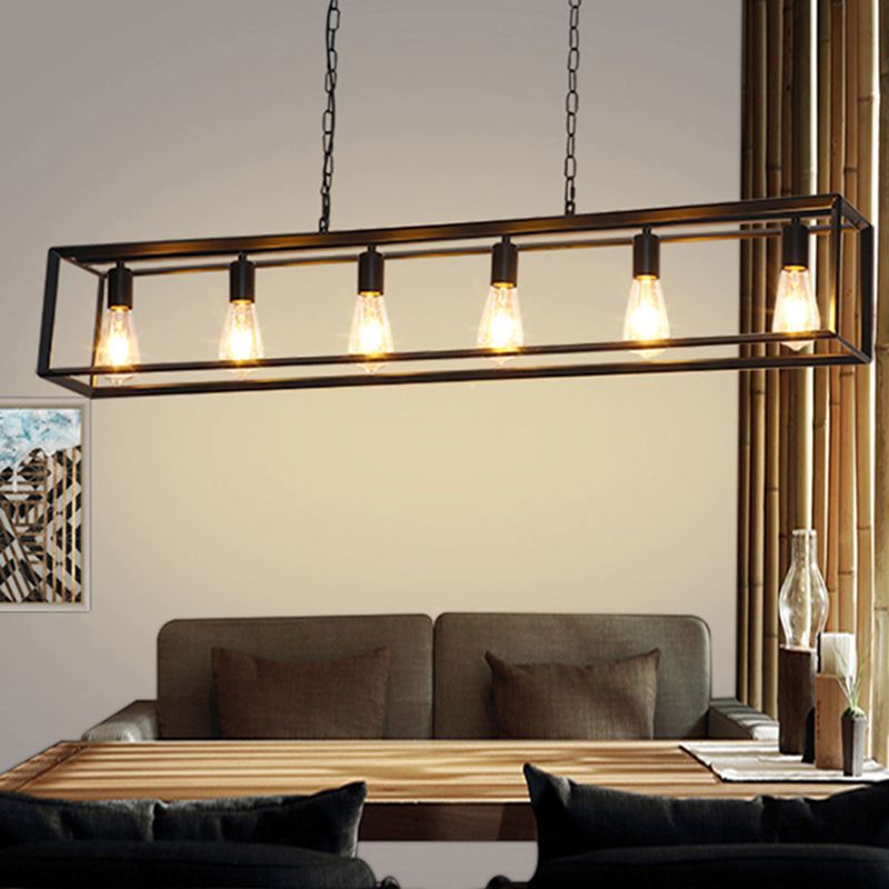 Alessio Pendant Light - Rectangle, Black Metal, 6-Light
