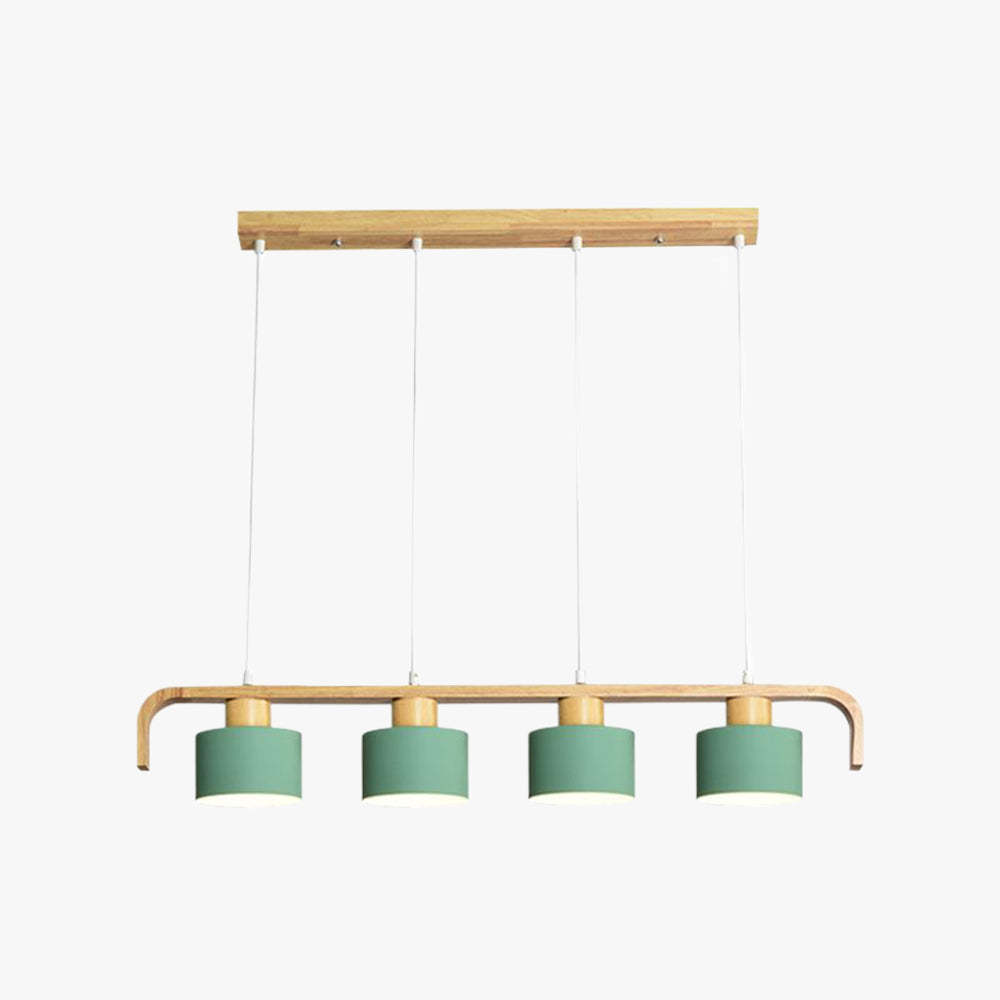 Morandi pendant light with four green cylinder shades
