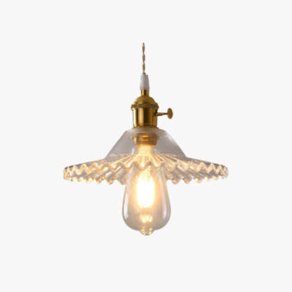 Art Deco pendant light; brass and glass fixture